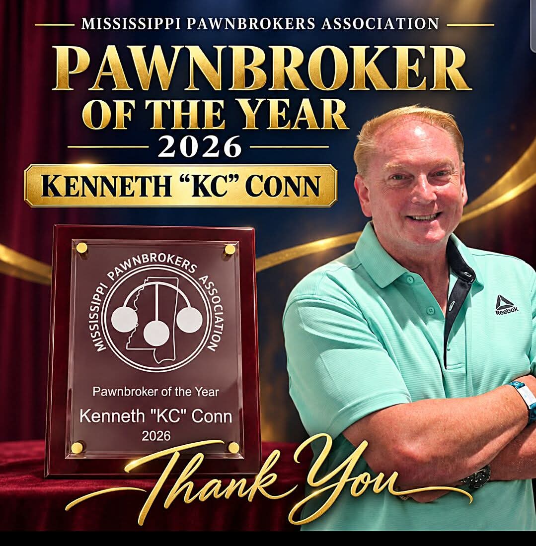 Kenneth KC Conn receiving the Mississippi Pawnbrokers Association Pawnbroker of the Year 2026 award